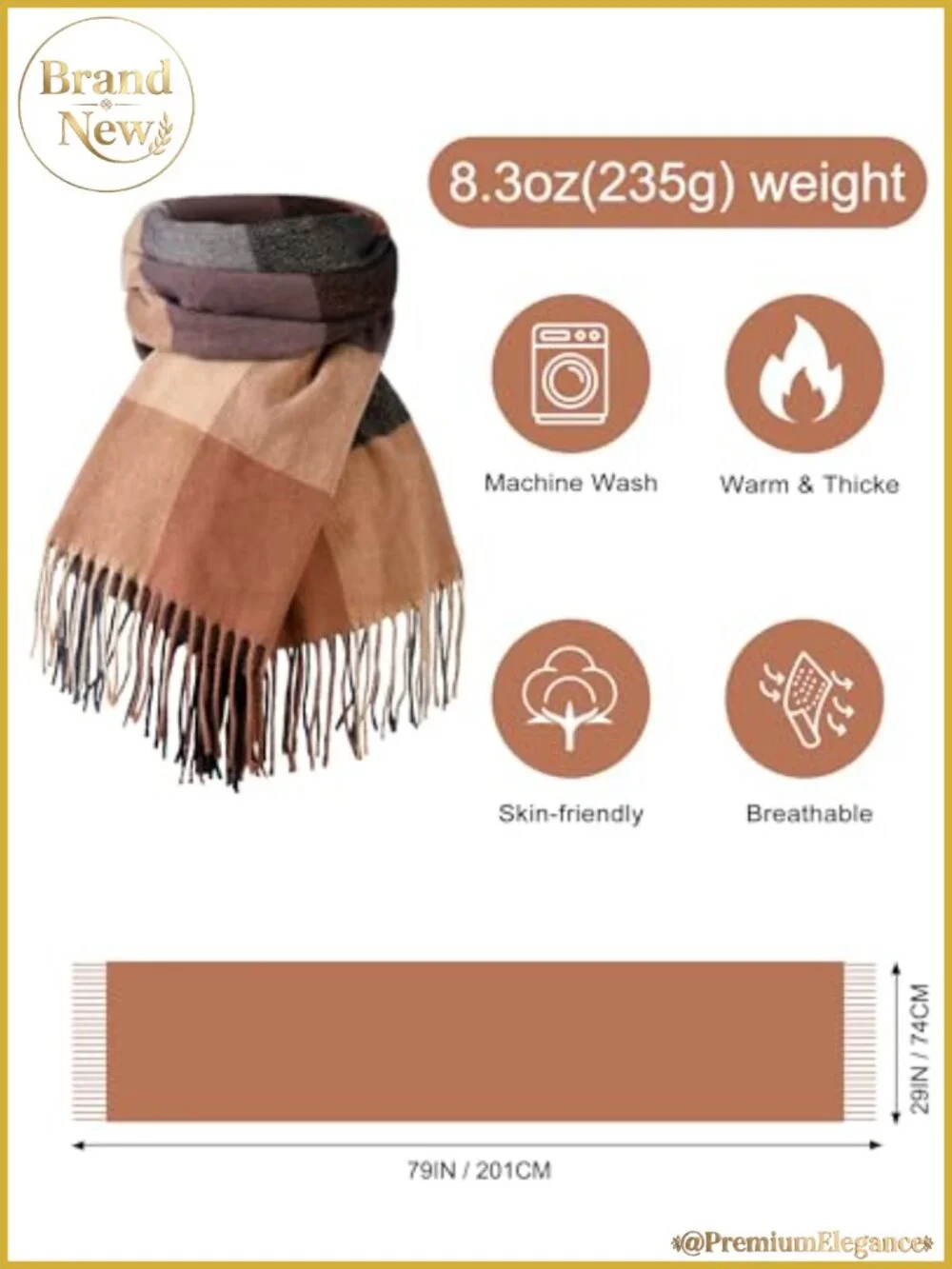Plaid Tassel Winter Scarf Oversized Shawl Wrap Acrylic